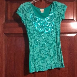Teal top with sequins